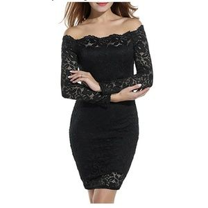 Off Shoulder Lace Dress Long Sleeve Bodycon party
